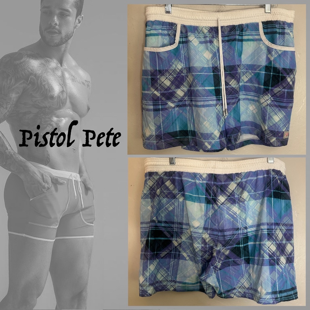 Pistol Pete Swim Trunks Large Gently worn 95% polyester/5% spandex 36-42" waist